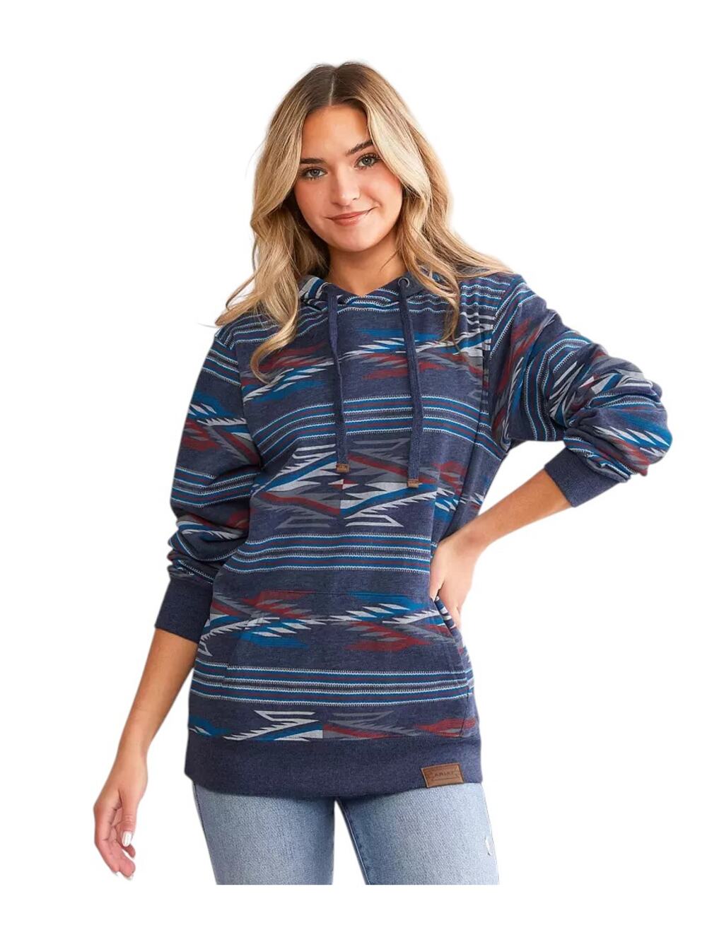 Ariat Sweatshirt Womens XL Blue Fleece All-Over Print Chimayo Hooded Long Sleeve